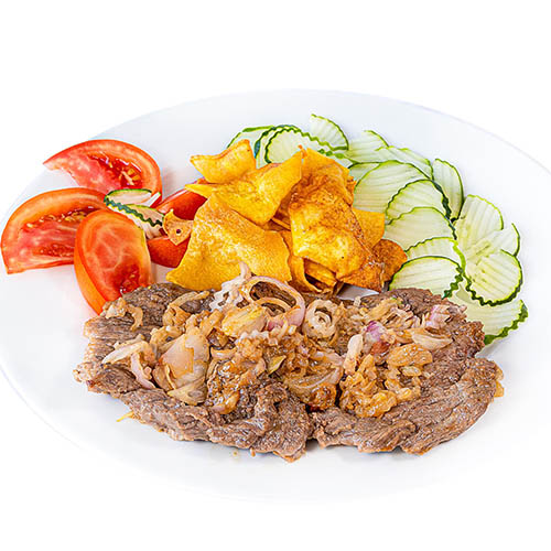 Bistec de cerdo encebollado (230g)