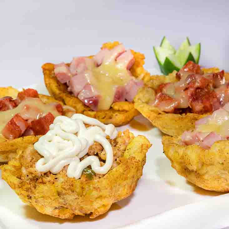 Tostones rellenos jamón y queso Gouda